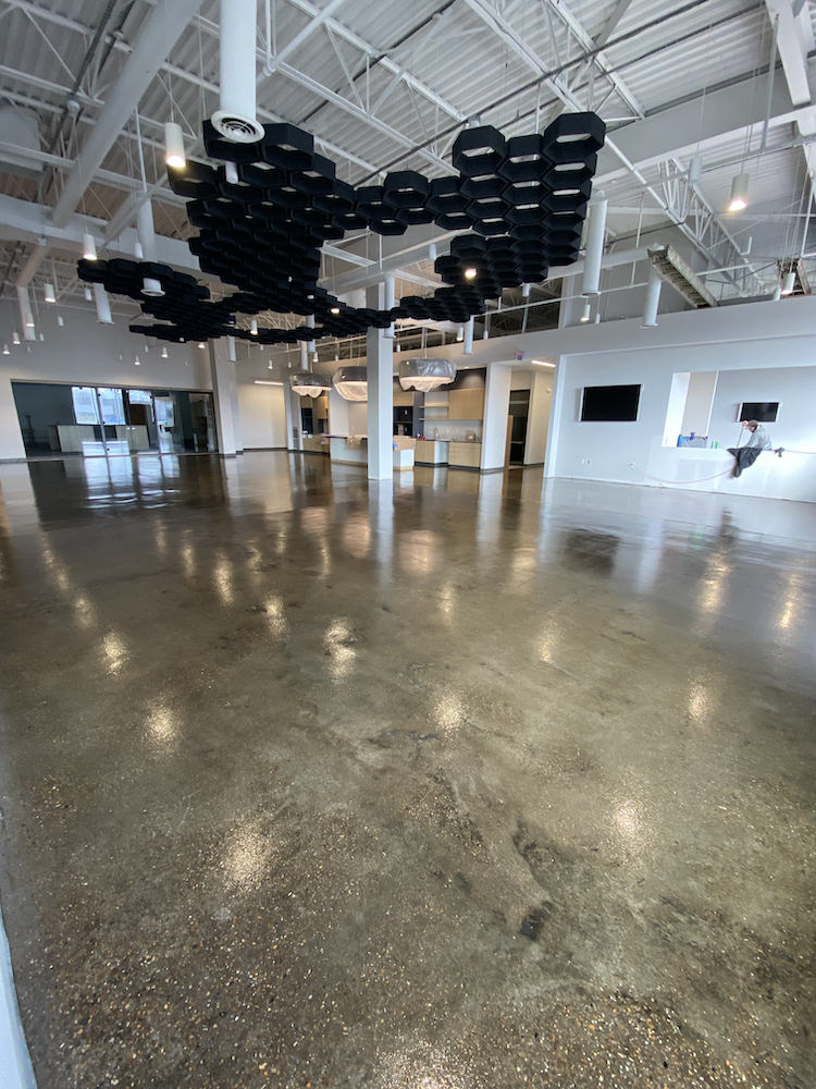 industrial epoxy floor installation semi-matte finish over concrete
