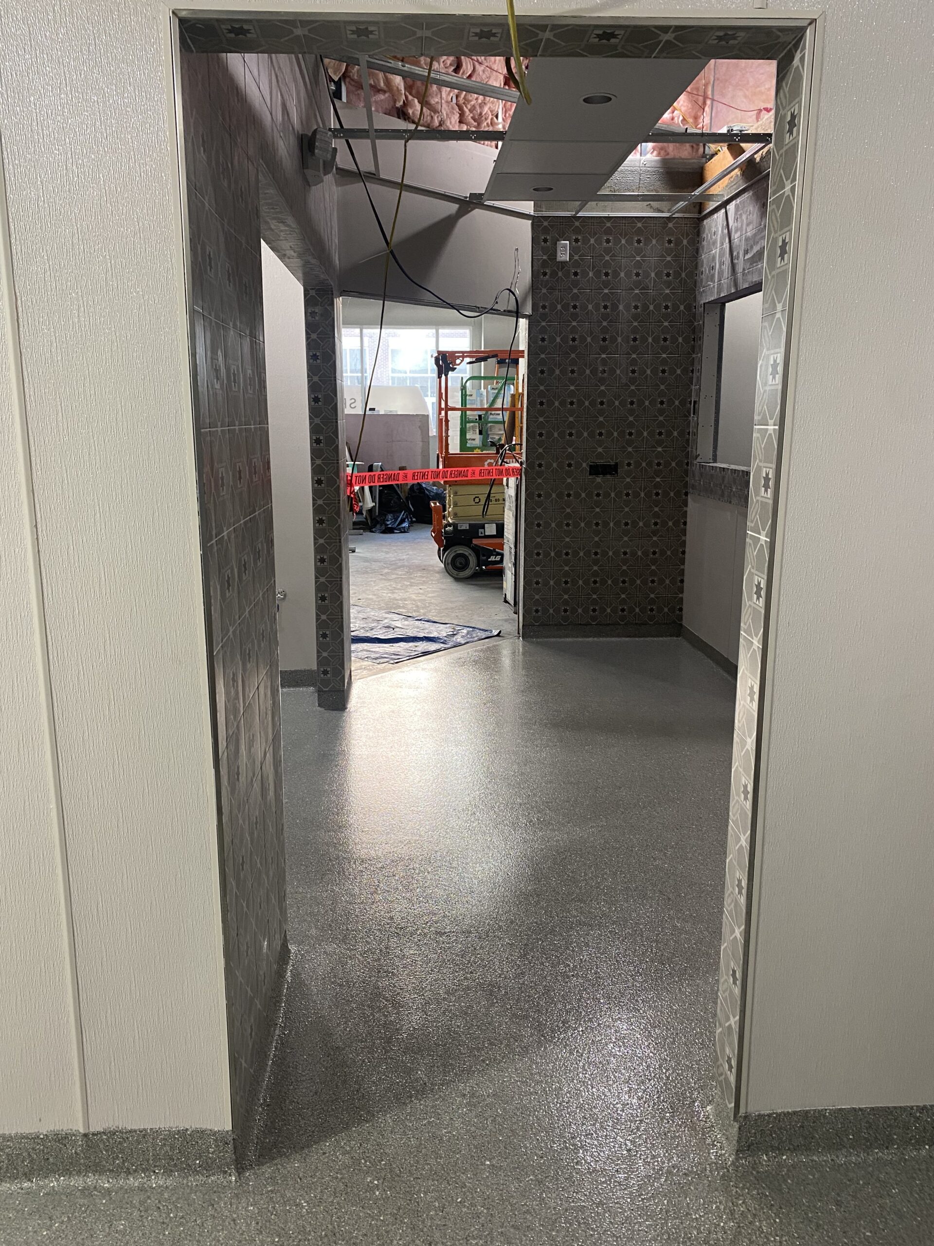 commercial hallway with finished epoxy flooring