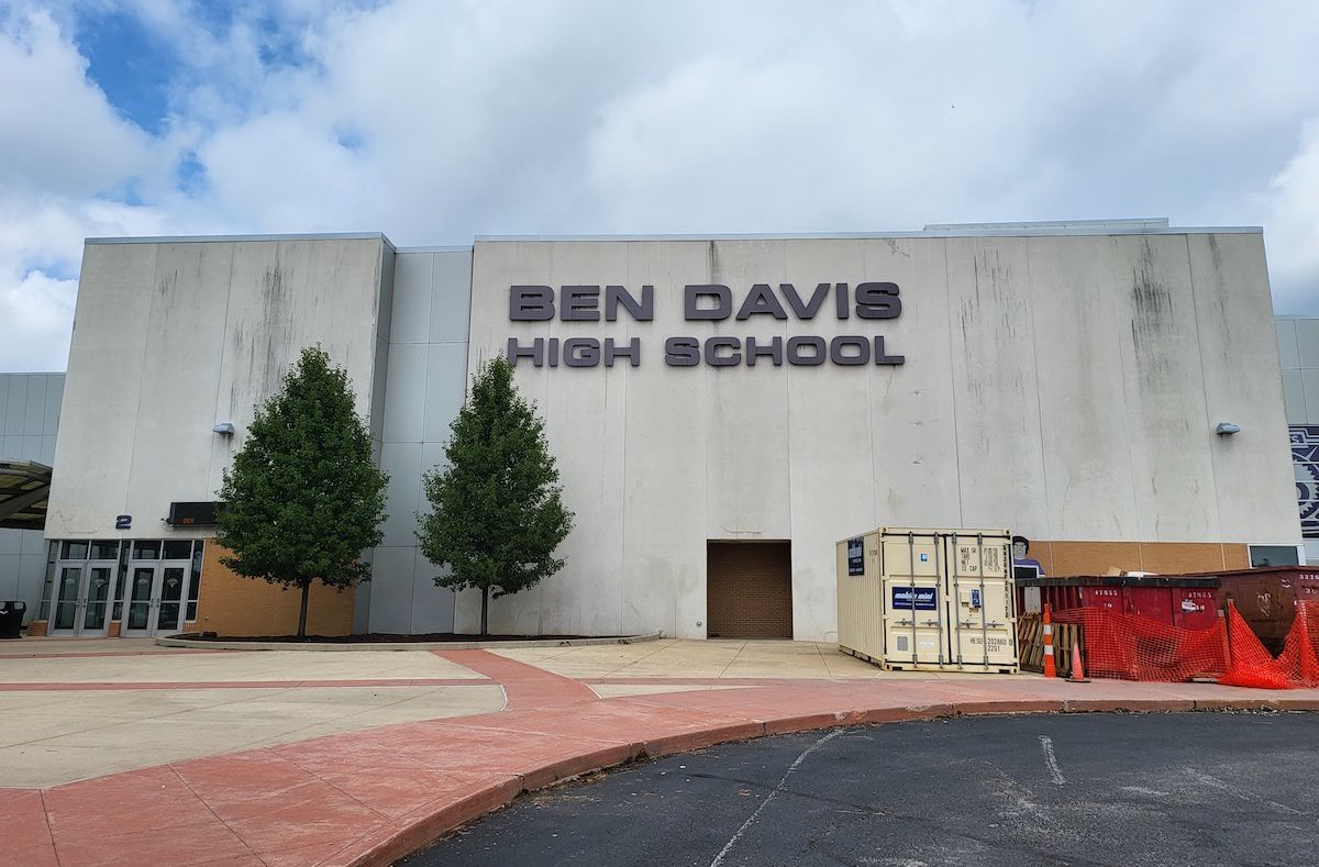 ben davis high school with stains on the exterior of the building